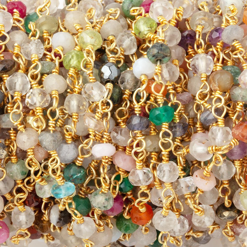 3.5mm Multi Gemstone Faceted Rondelles on Gold Plated Chain (ONLINE ORDER ONLY)