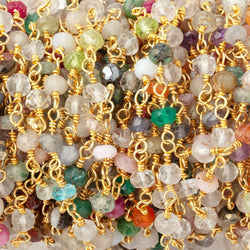 3.5mm Multi Gemstone Faceted Rondelles on Gold Plated Chain (ONLINE ORDER ONLY)