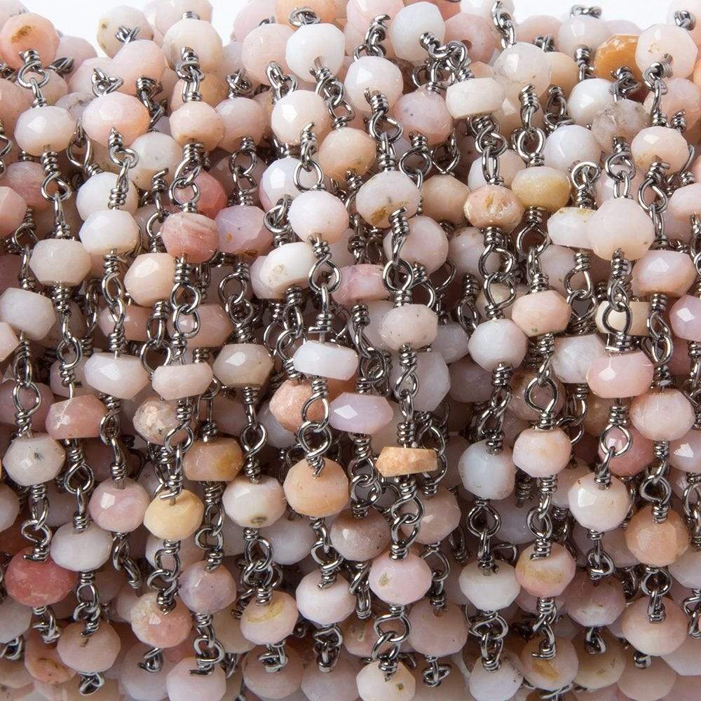 3.5mm Pink Peruvian Opal faceted rondelle Black Gold Chain by the foot 39 pcs (ONLINE ORDER ONLY)