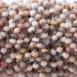 3.5mm Pink Peruvian Opal faceted rondelle Black Gold Chain by the foot 39 pcs (ONLINE ORDER ONLY)