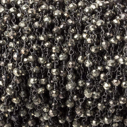 3.5mm Pyrite faceted rondelle Black Gold plated Chain by the foot (ONLINE ORDER ONLY)