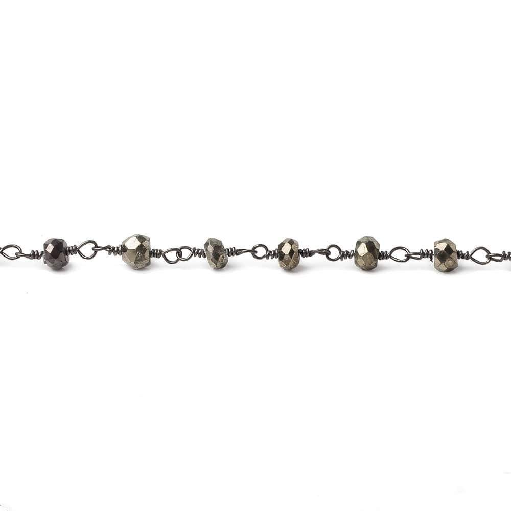 3.5mm Pyrite faceted rondelle Black Gold plated Chain by the foot (ONLINE ORDER ONLY)