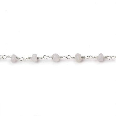 3.5mm Rainbow Moonstone faceted rondelle Silver Plated Chain by the foot 35 pieces (ONLINE ORDER ONLY)
