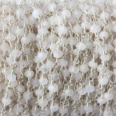 3.5mm Rainbow Moonstone faceted rondelle Silver Plated Chain by the foot 35 pieces (ONLINE ORDER ONLY)