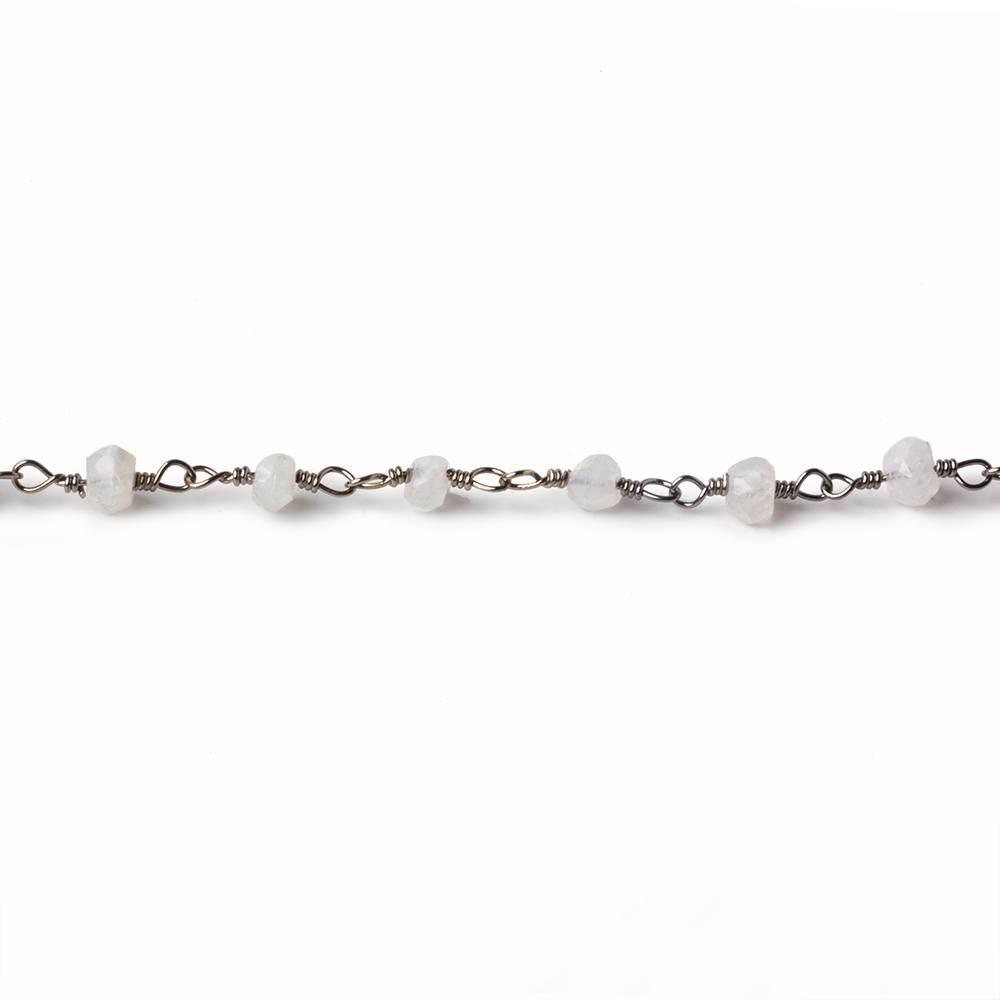 3.5mm Rainbow Moonstone rondelle Black Gold plated Chain by the foot 35 beads (ONLINE ORDER ONLY)
