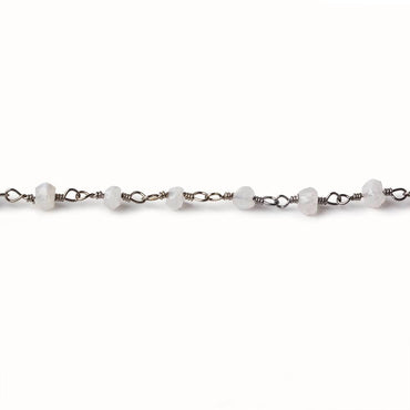 3.5mm Rainbow Moonstone rondelle Black Gold plated Chain by the foot 35 beads (ONLINE ORDER ONLY)