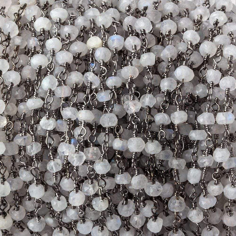 3.5mm Rainbow Moonstone rondelle Black Gold plated Chain by the foot 35 beads (ONLINE ORDER ONLY)