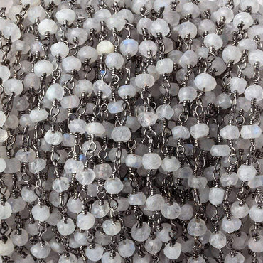 3.5mm Rainbow Moonstone rondelle Black Gold plated Chain by the foot 35 beads (ONLINE ORDER ONLY)