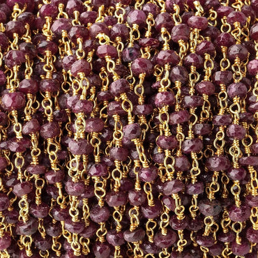 3.5mm Ruby Faceted Rondelles on Vermeil Chain by the Foot 39 pieces (ONLINE ORDER ONLY)