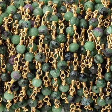 3.5mm Ruby in Zoisite Micro Faceted Rounds on Gold Plated Chain (ONLINE ORDER ONLY)