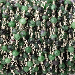 3.5mm Ruby in Zoisite Micro Faceted Rounds on Silver Plated Chain (ONLINE ORDER ONLY)