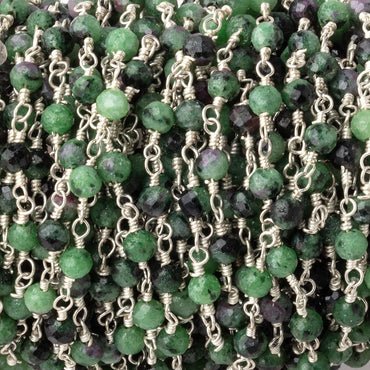3.5mm Ruby in Zoisite Micro Faceted Rounds on Silver Plated Chain (ONLINE ORDER ONLY)