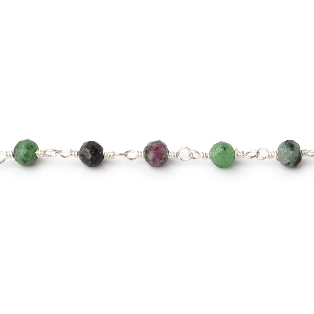 3.5mm Ruby in Zoisite Micro Faceted Rounds on Silver Plated Chain (ONLINE ORDER ONLY)