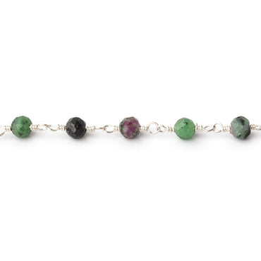 3.5mm Ruby in Zoisite Micro Faceted Rounds on Silver Plated Chain (ONLINE ORDER ONLY)
