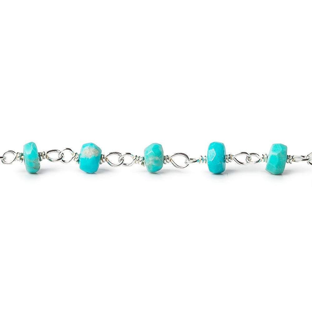 2.5ft - 4-4.5mm Sleeping Beauty Turquoise faceted rondelle .925 Silver (ONLINE ORDER ONLY)