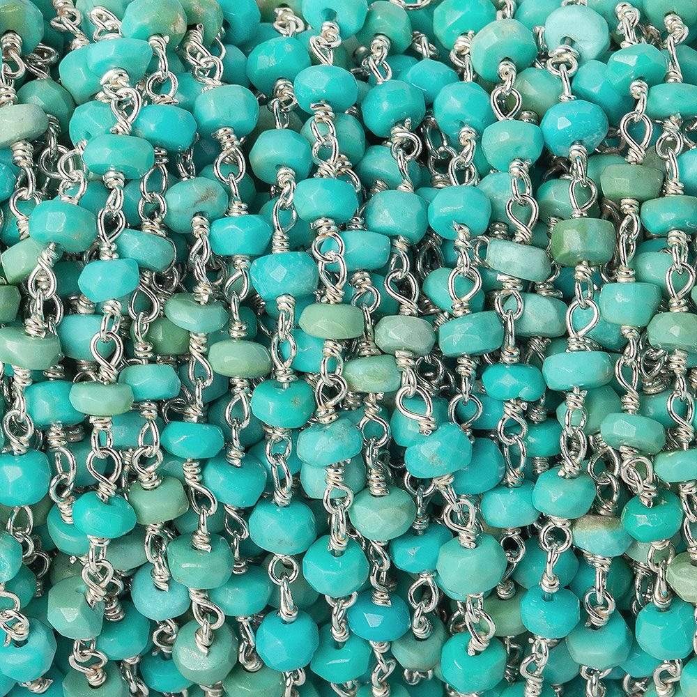2.5ft - 4-4.5mm Sleeping Beauty Turquoise faceted rondelle .925 Silver (ONLINE ORDER ONLY)
