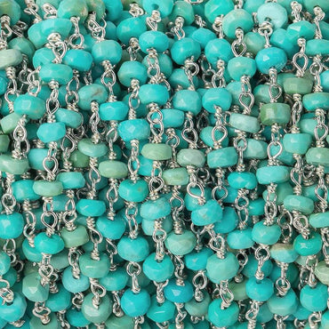 2.5ft - 4-4.5mm Sleeping Beauty Turquoise faceted rondelle .925 Silver (ONLINE ORDER ONLY)