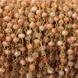 3.5mm Sunstone faceted rondelle Gold plated Chain by the foot 39 pcs (ONLINE ORDER ONLY)