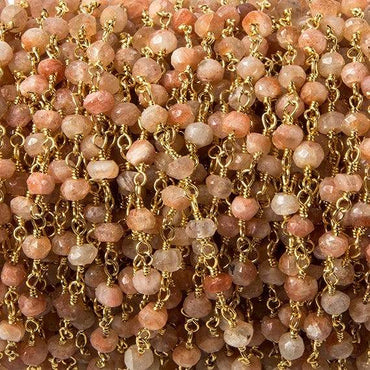 3.5mm Sunstone faceted rondelle Gold plated Chain by the foot 39 pcs (ONLINE ORDER ONLY)