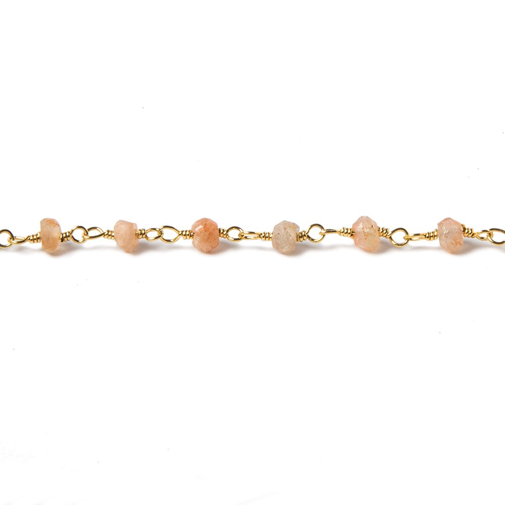 3.5mm Sunstone faceted rondelle Gold plated Chain by the foot 39 pcs (ONLINE ORDER ONLY)