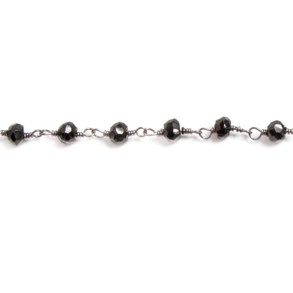 3.5mm to 4mm Black Agate faceted rondelle Black Gold plated Chain by the foot 35 pcs (ONLINE ORDER ONLY)