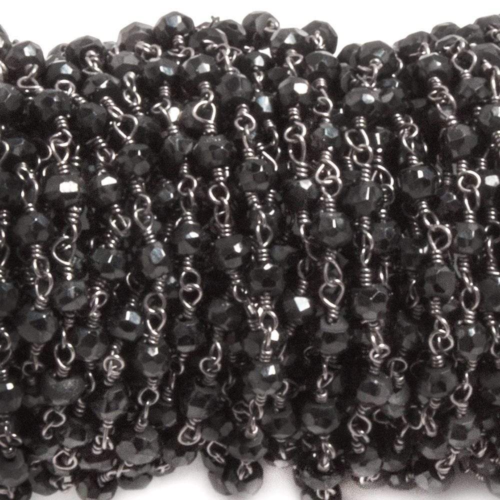 3.5mm to 4mm Black Agate faceted rondelle Black Gold plated Chain by the foot 35 pcs (ONLINE ORDER ONLY)