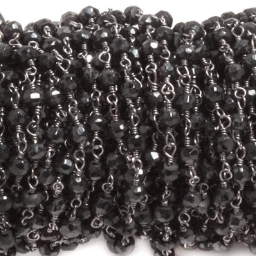 3.5mm to 4mm Black Agate faceted rondelle Black Gold plated Chain by the foot 35 pcs (ONLINE ORDER ONLY)