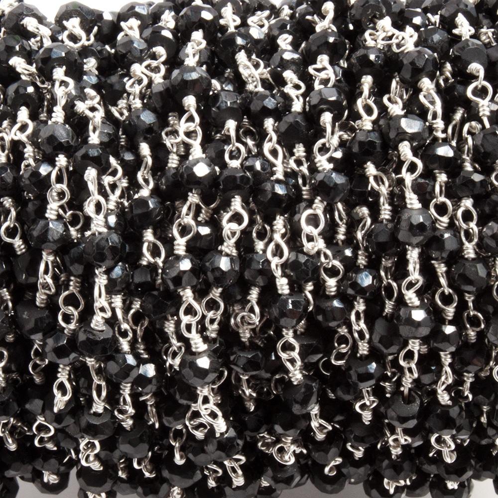3.5mm to 4mm Black Agate faceted rondelle Silver plated Chain by the foot 35 beads (ONLINE ORDER ONLY)