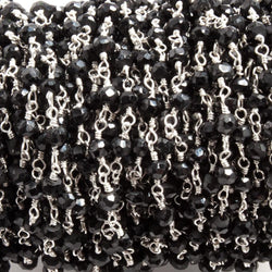 3.5mm to 4mm Black Agate faceted rondelle Silver plated Chain by the foot 35 beads (ONLINE ORDER ONLY)