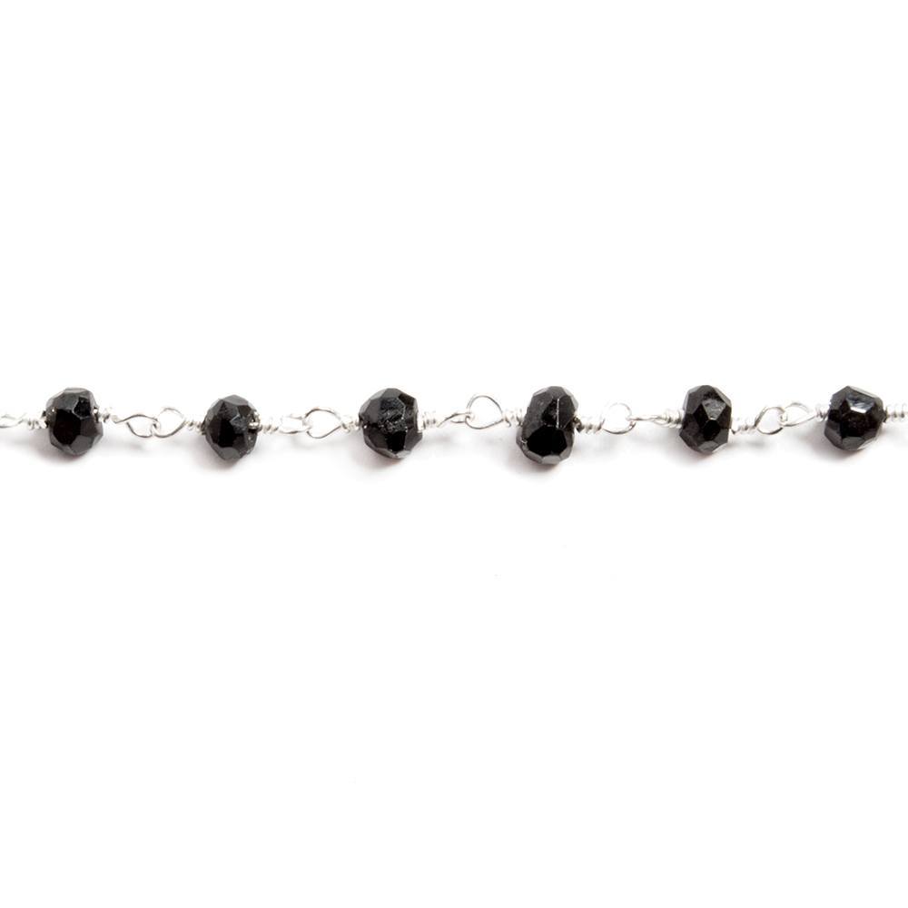3.5mm to 4mm Black Agate faceted rondelle Silver plated Chain by the foot 35 beads (ONLINE ORDER ONLY)