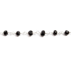 3.5mm to 4mm Black Agate faceted rondelle Silver plated Chain by the foot 35 beads (ONLINE ORDER ONLY)