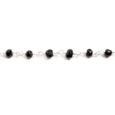 3.5mm to 4mm Black Agate faceted rondelle Silver plated Chain by the foot 35 beads (ONLINE ORDER ONLY)