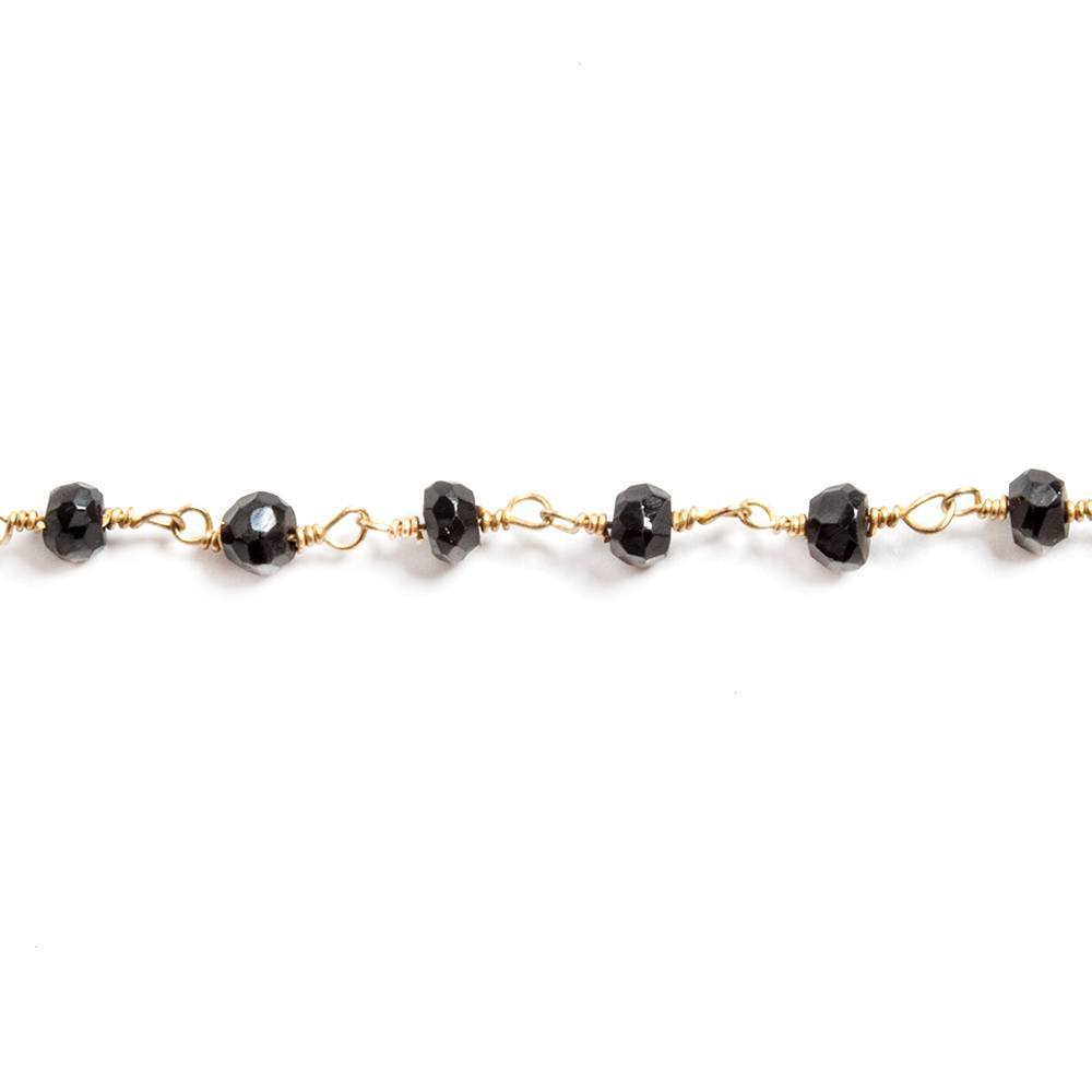 3.5mm to 4mm Black Spinel faceted rondelle Gold plated Chain by the foot 35 beads (ONLINE ORDER ONLY)