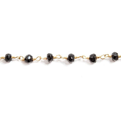 3.5mm to 4mm Black Spinel faceted rondelle Gold plated Chain by the foot 35 beads (ONLINE ORDER ONLY)