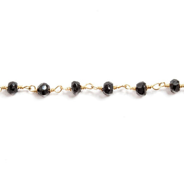 3.5mm to 4mm Black Spinel faceted rondelle Gold plated Chain by the foot 35 beads (ONLINE ORDER ONLY)