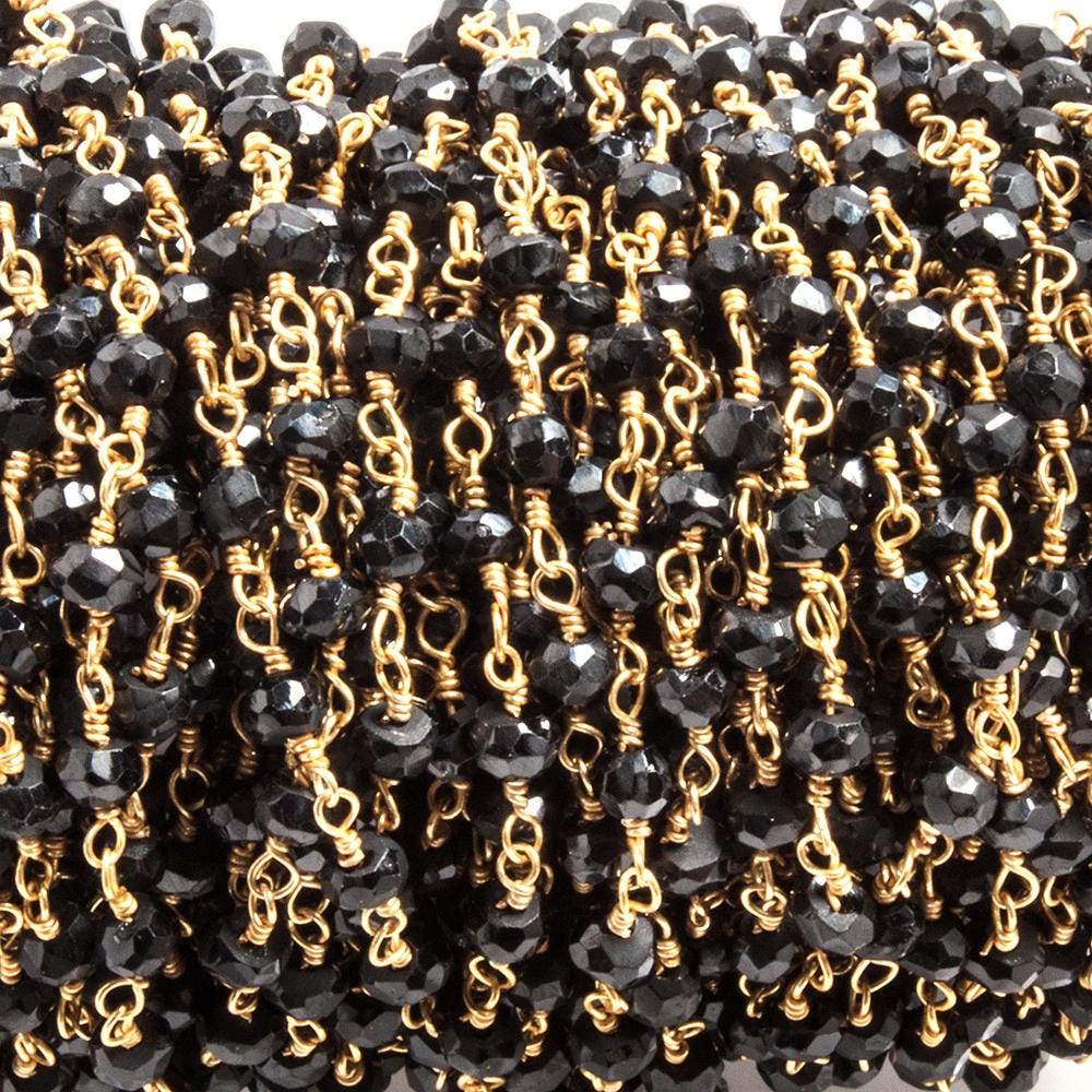 3.5mm to 4mm Black Spinel faceted rondelle Gold plated Chain by the foot 35 beads (ONLINE ORDER ONLY)
