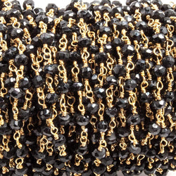3.5mm to 4mm Black Spinel faceted rondelle Gold plated Chain by the foot 35 beads (ONLINE ORDER ONLY)