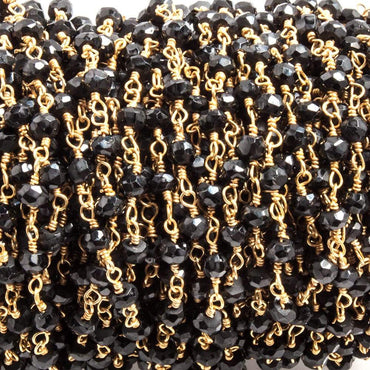 3.5mm to 4mm Black Spinel faceted rondelle Gold plated Chain by the foot 35 beads (ONLINE ORDER ONLY)