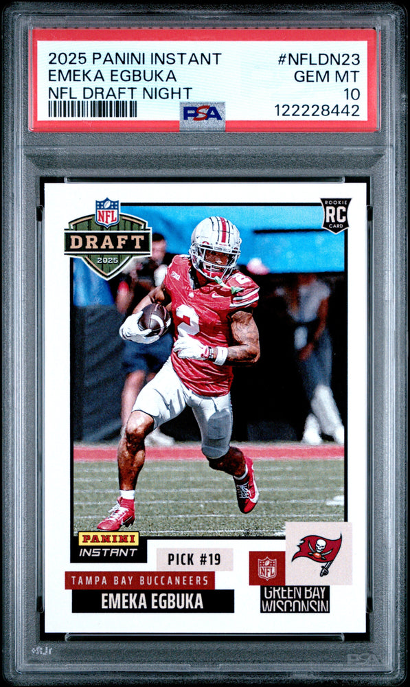 Graded 2025 Panini Instant Emeka Egbuka #NFLDN23 NFL Draft Night Rookie RC Football Card PSA 10 Gem Mint (ONLINE ORDER ONLY)