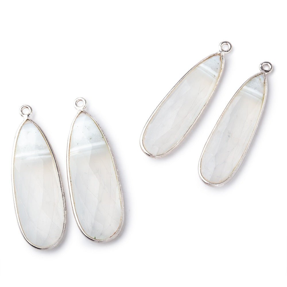 35x14mm .925 Silver Bezel Banded White Agate Faceted Pear Set of 2 Pendants (ONLINE ORDER ONLY)