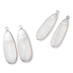35x14mm .925 Silver Bezel Banded White Agate Faceted Pear Set of 2 Pendants (ONLINE ORDER ONLY)