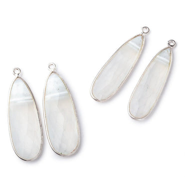 35x14mm .925 Silver Bezel Banded White Agate Faceted Pear Set of 2 Pendants (ONLINE ORDER ONLY)