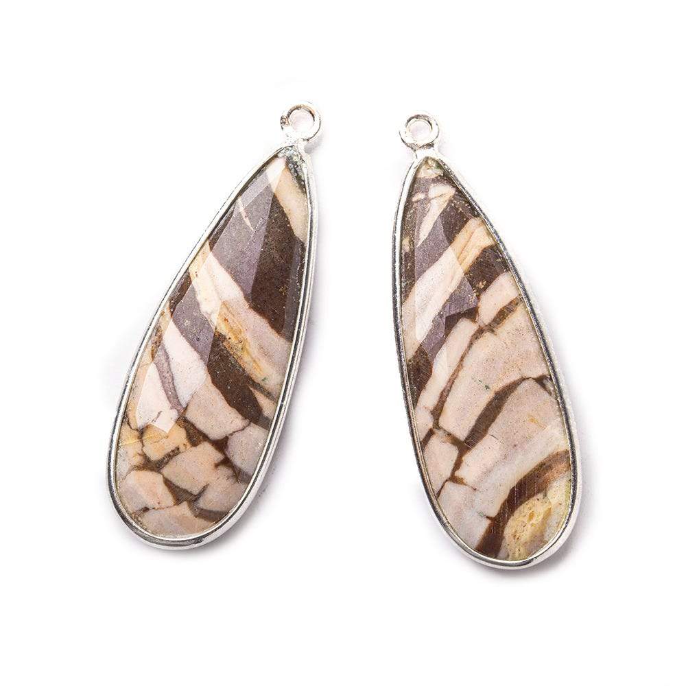 35x14mm Sterling Silver .925 Bezeled Brown Zebra Jasper Pear Set of 2 pendants (ONLINE ORDER ONLY)