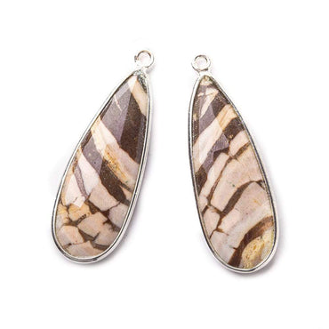 35x14mm Sterling Silver .925 Bezeled Brown Zebra Jasper Pear Set of 2 pendants (ONLINE ORDER ONLY)