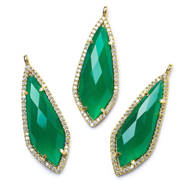 35x14mm Vermeil Bezel CZ & Green Onyx Modified Point Pendant 1 focal bead (ONLINE ORDER ONLY)