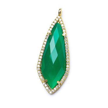 35x14mm Vermeil Bezel CZ & Green Onyx Modified Point Pendant 1 focal bead (ONLINE ORDER ONLY)