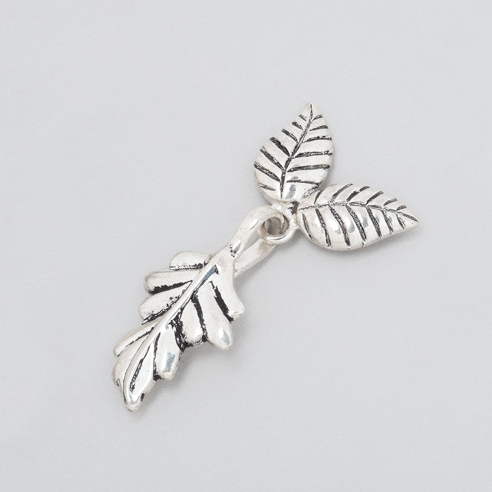 35x18mm Antiqued Sterling Silver Hook & Eye Clasp with Leaves 1 piece (ONLINE ORDER ONLY)
