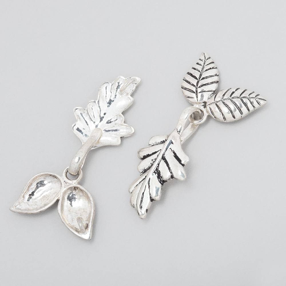 35x18mm Antiqued Sterling Silver Hook & Eye Clasp with Leaves 1 piece (ONLINE ORDER ONLY)
