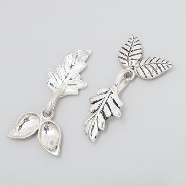 35x18mm Antiqued Sterling Silver Hook & Eye Clasp with Leaves 1 piece (ONLINE ORDER ONLY)