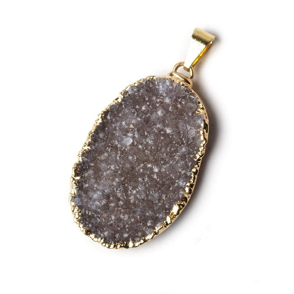 35x24x6mm Gold Leafed Iced Chocolate Agate Drusy Oval with Bail 1 piece (ONLINE ORDER ONLY)